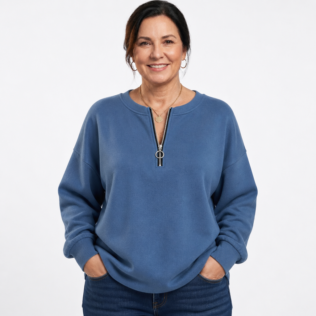 Women's Oversized Boyfriend Half Zip Pullover - Blue
