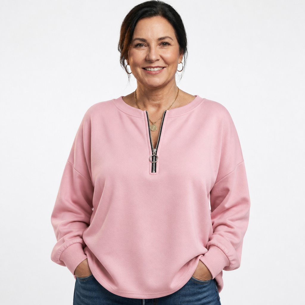 Women's Oversized Boyfriend Half Zip Pullover - Pink