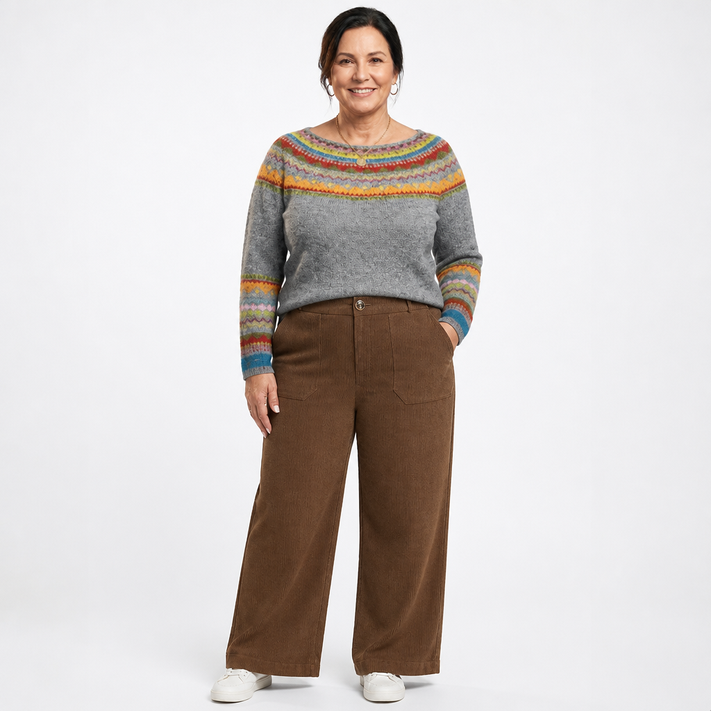 Women's Elastic Back Wide Leg Corduroy Pants - Dark Brown
