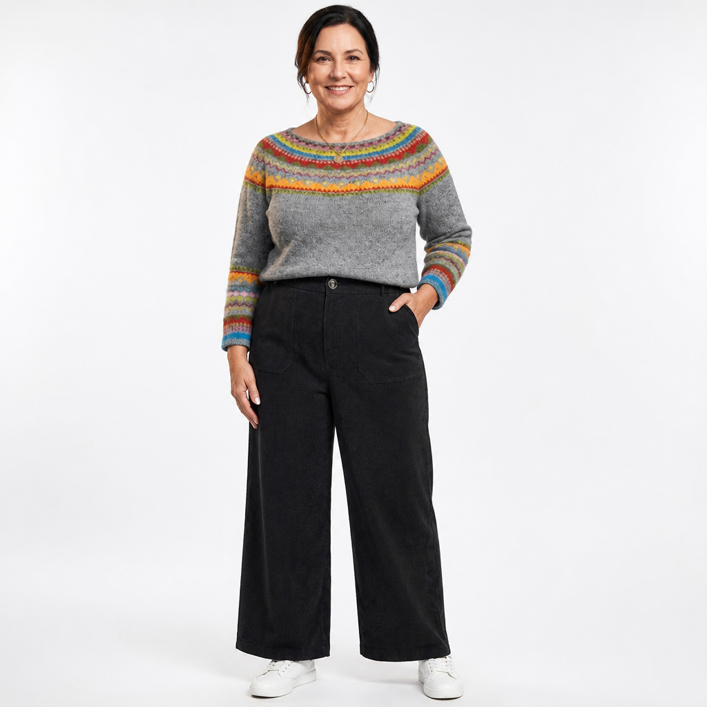 Women's Elastic Back Wide Leg Corduroy Pants - Black