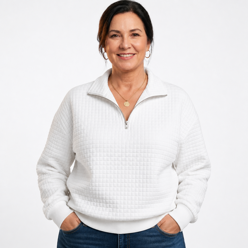 Women's Plus Size Quilted Quarter Zip Pullover - White