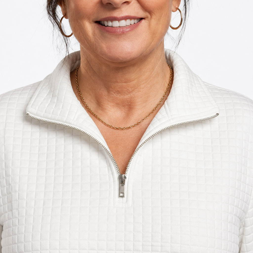 Women's Plus Size Quilted Quarter Zip Pullover - White detail