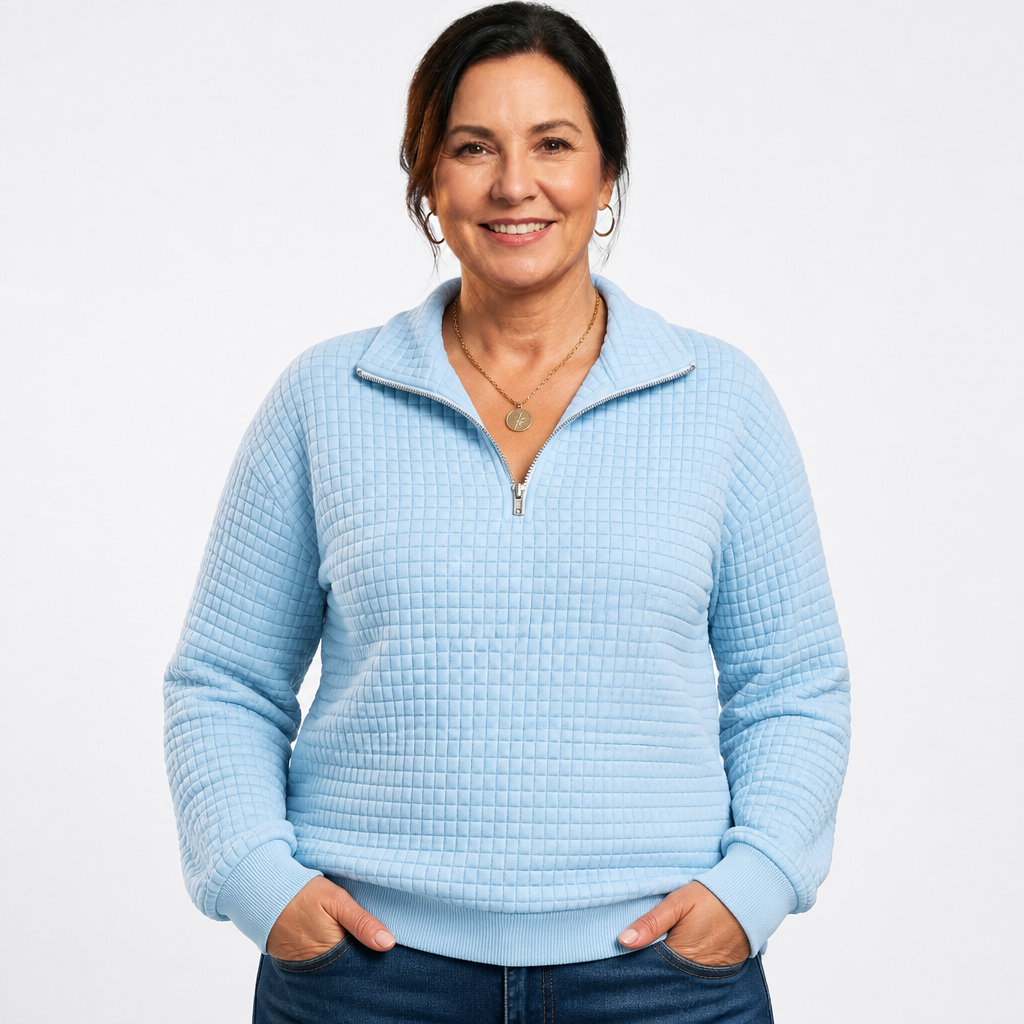 Women's Plus Size Quilted Quarter Zip Pullover - Sky Blue