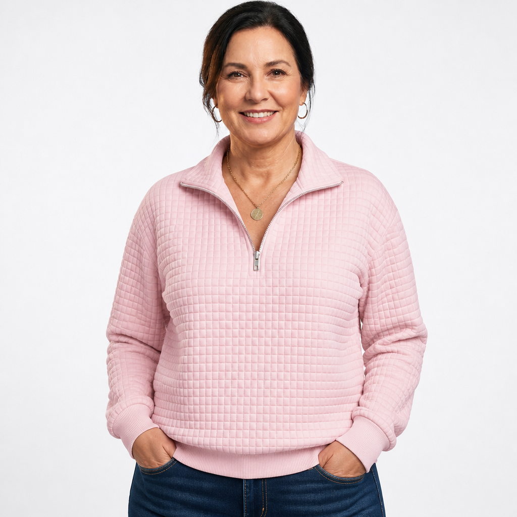 Women's Plus Size Quilted Quarter Zip Pullover - Pink