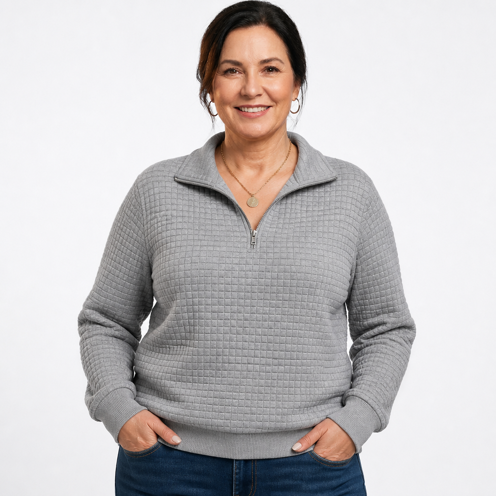 Women's Plus Size Quilted Quarter Zip Pullover - Gray