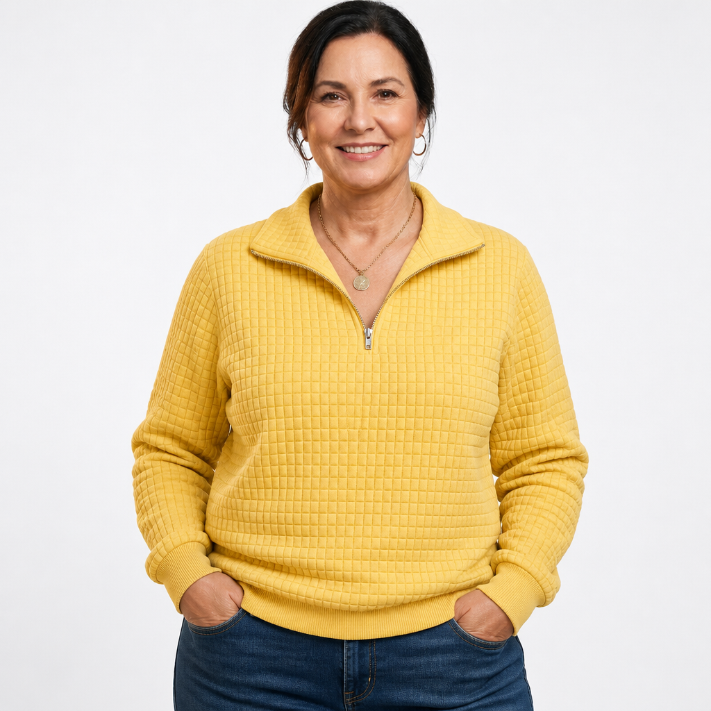 Women's Plus Size Quilted Quarter Zip Pullover - Yellow