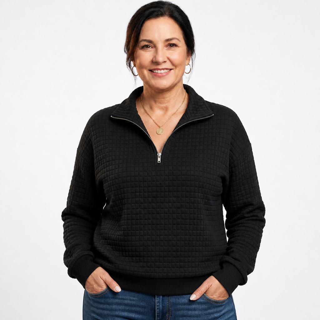 Women's Plus Size Quilted Quarter Zip Pullover - Black
