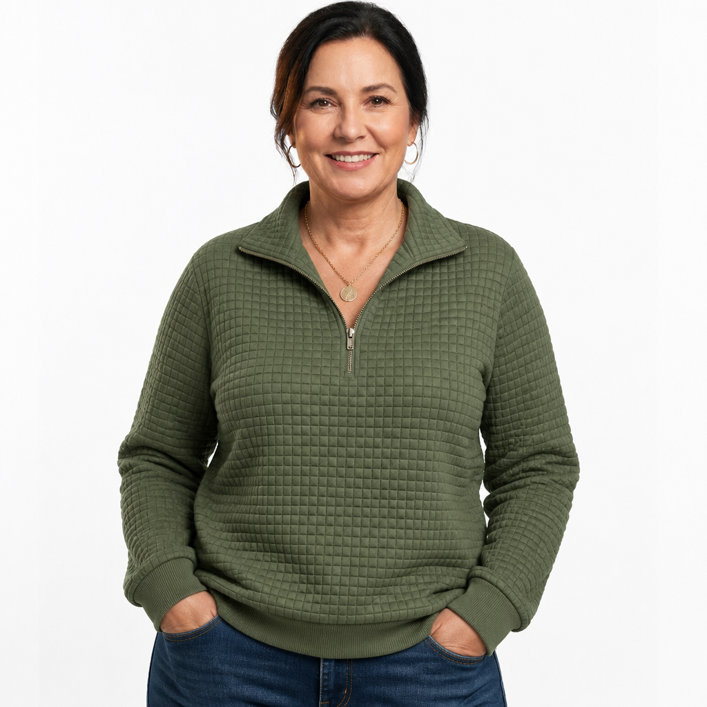 Women's Plus Size Quilted Quarter Zip Pullover - Green