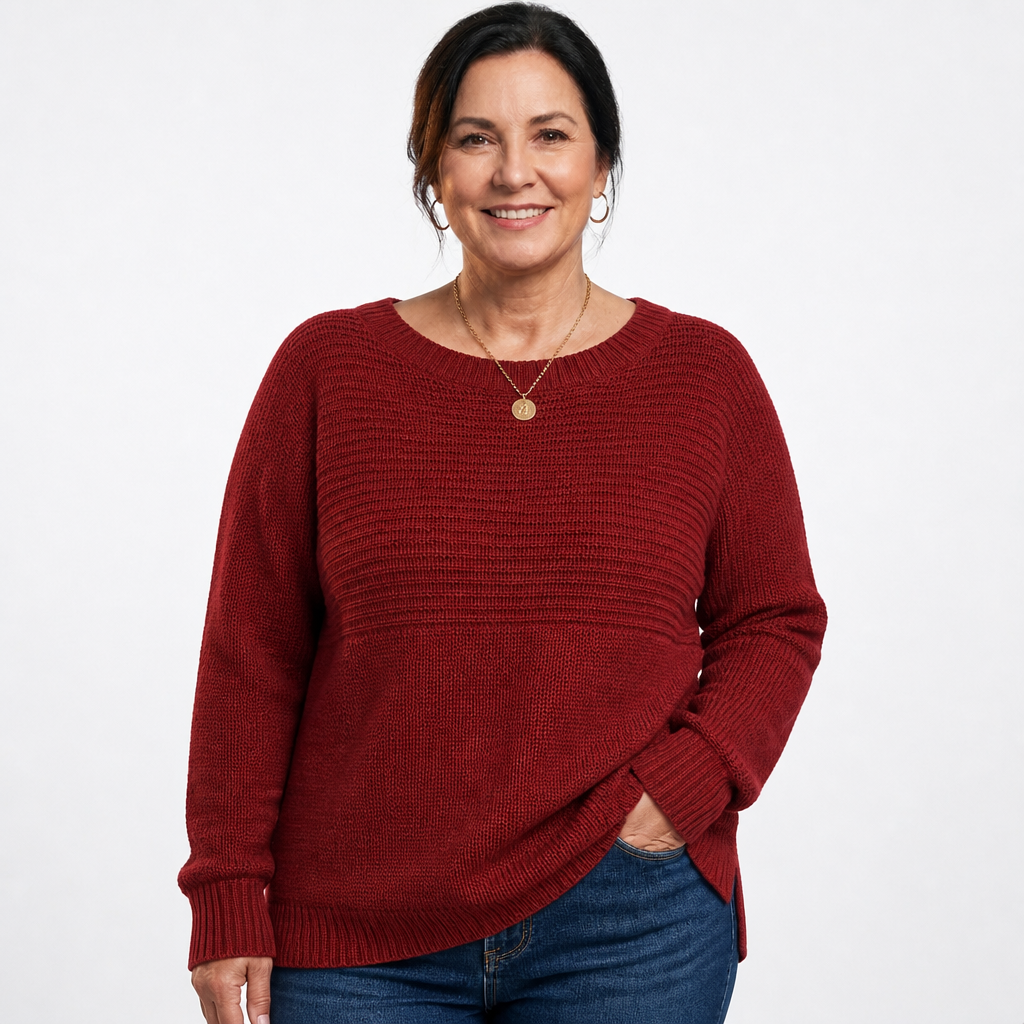 Women's Slouchy Rib Knit Side Slit Sweater - Deep Red