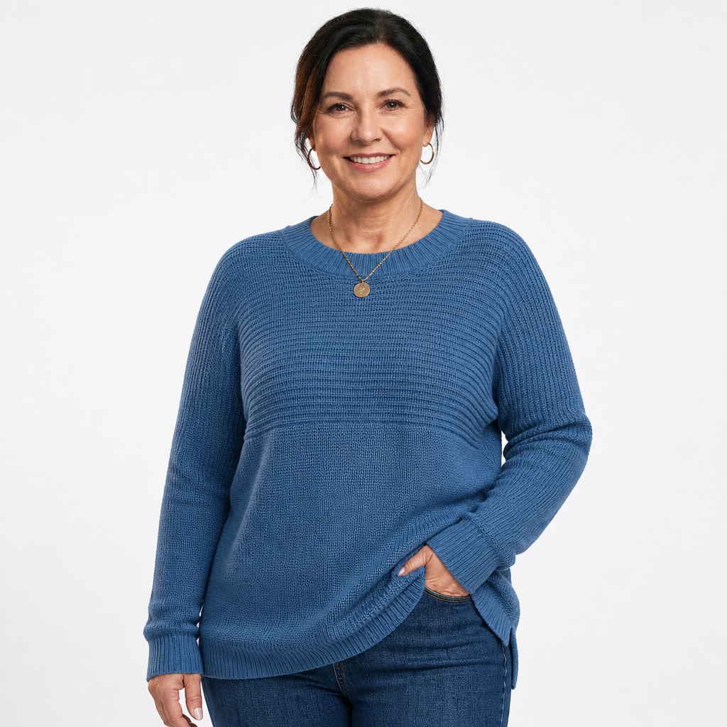 Women's Slouchy Rib Knit Side Slit Sweater - Blue