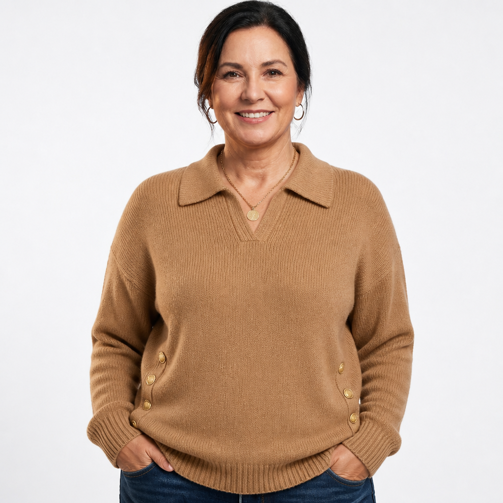 Women's Plus Size Johnny Collar Knit Sweater - Khaki