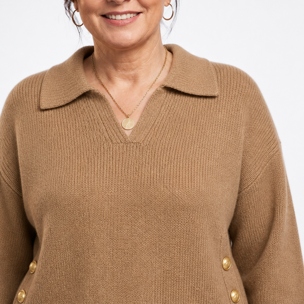 Women's Plus Size Johnny Collar Knit Sweater - Khaki detail