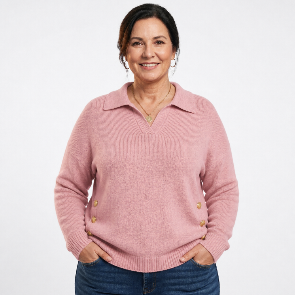 Women's Plus Size Johnny Collar Knit Sweater - Pink