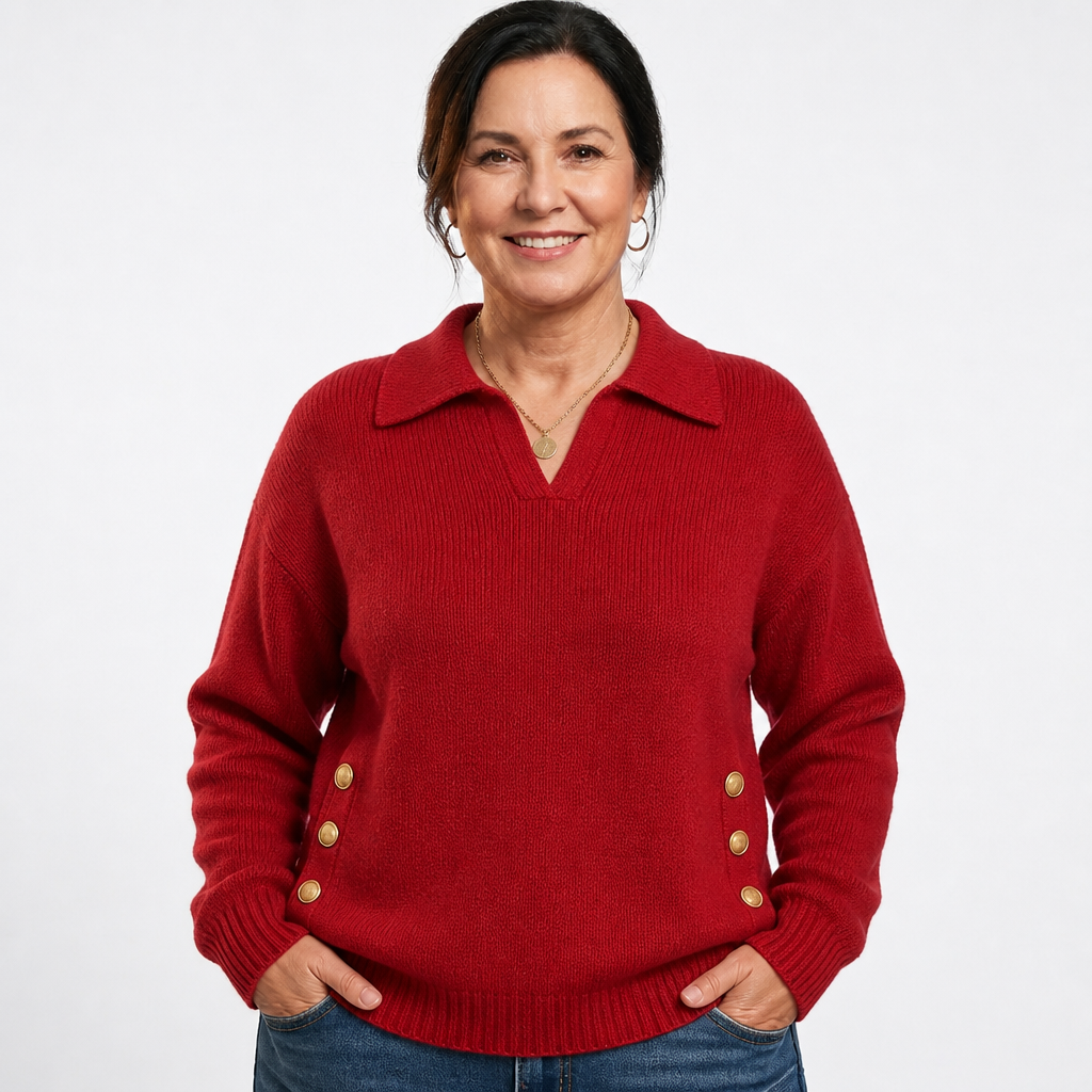 Women's Plus Size Johnny Collar Knit Sweater - Red