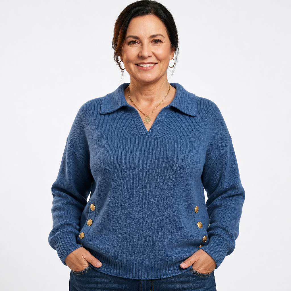 Women's Plus Size Johnny Collar Knit Sweater - Blue
