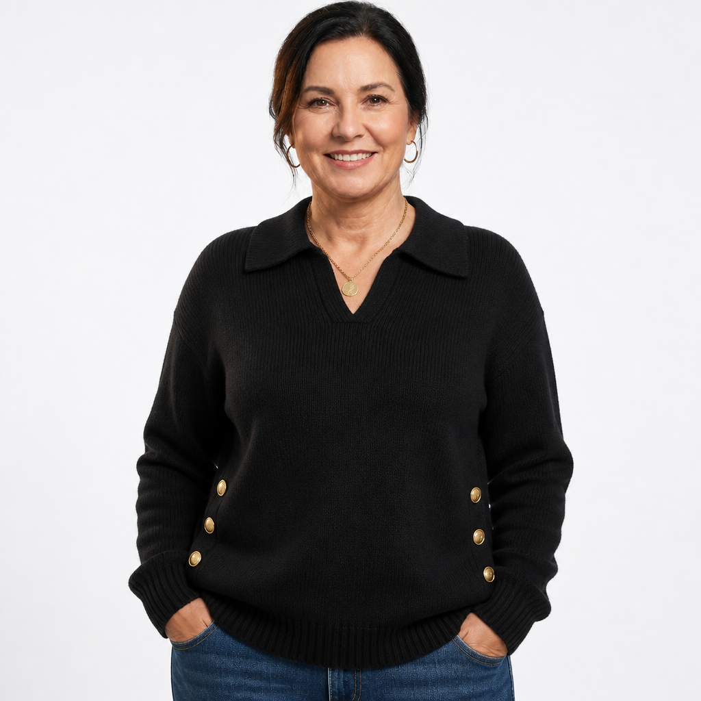 Women's Plus Size Johnny Collar Knit Sweater - Black