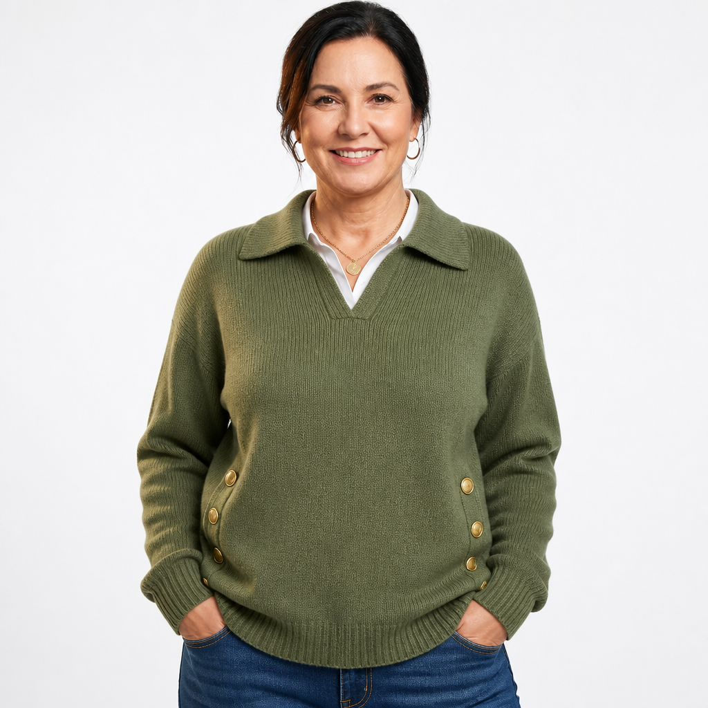 Women's Plus Size Johnny Collar Knit Sweater - Green