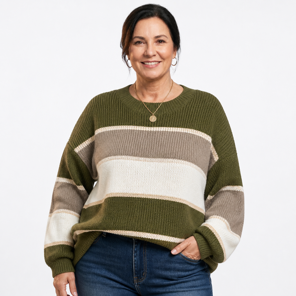 Women's Wide Striped Colorblock Chunky Sweater - Olive