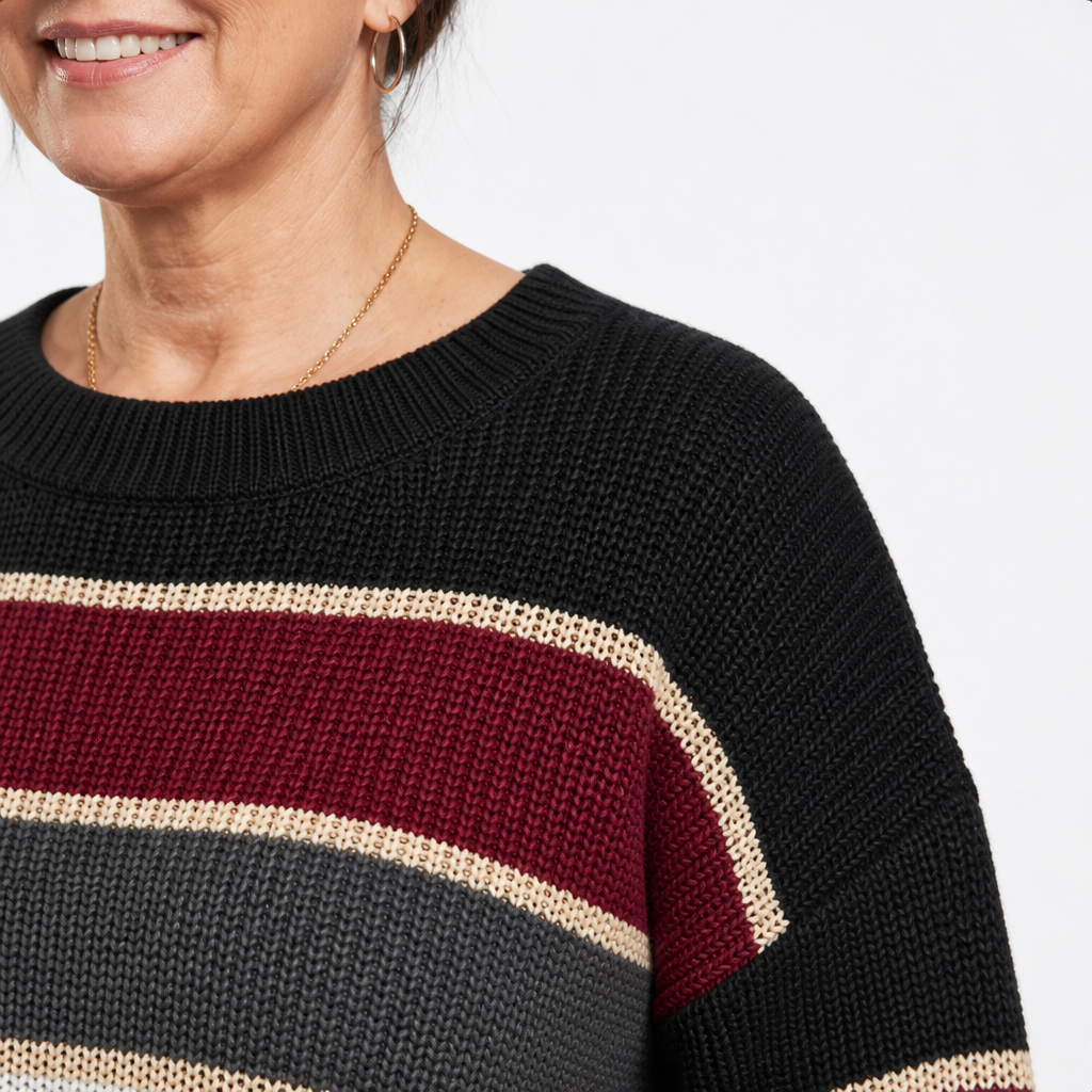 Women's Wide Striped Colorblock Chunky Sweater - Burgundy detail
