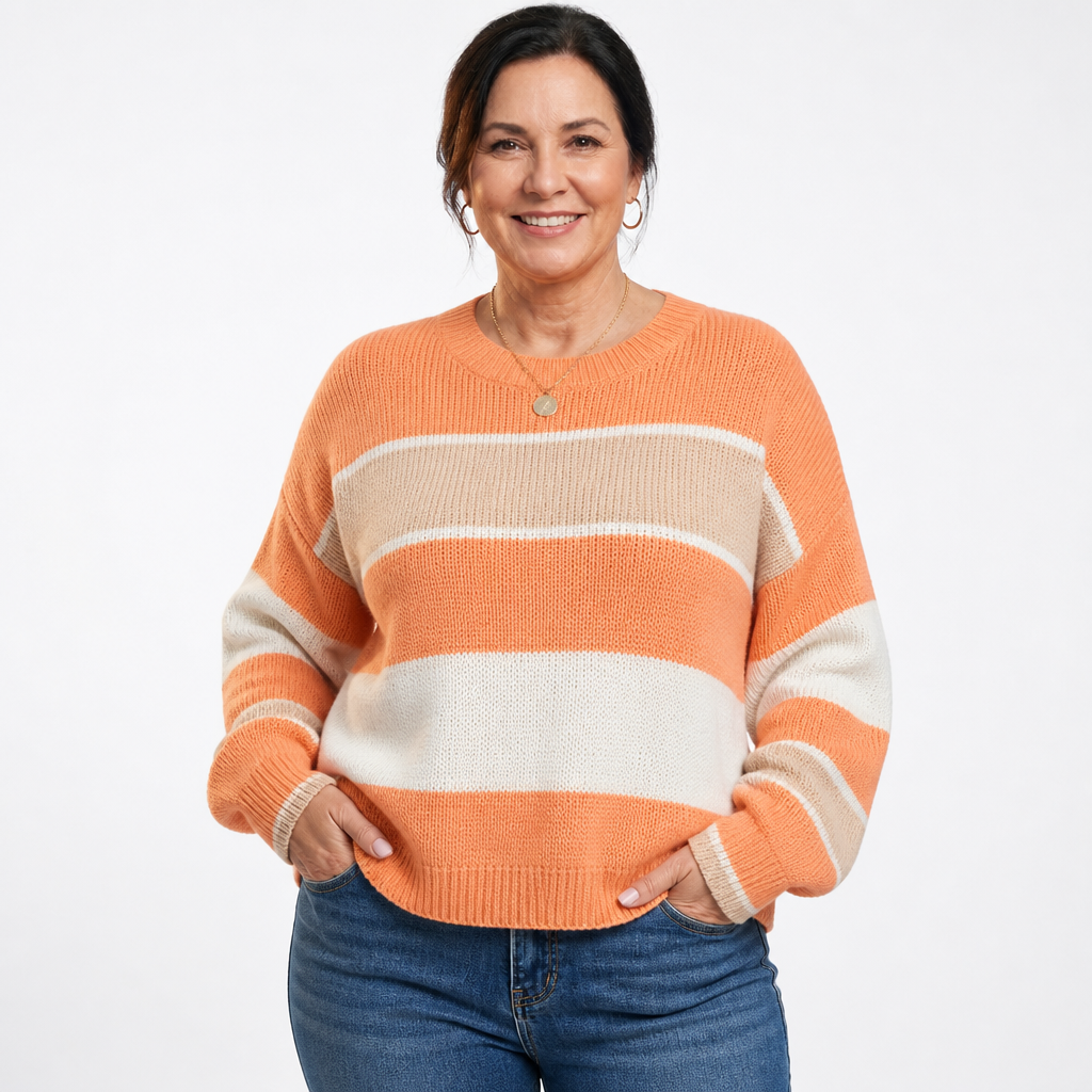 Women's Wide Striped Colorblock Chunky Sweater - Apricot