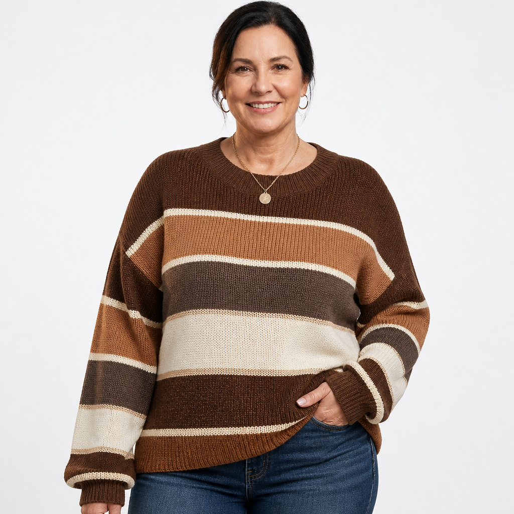 Women's Wide Striped Colorblock Chunky Sweater - Brown