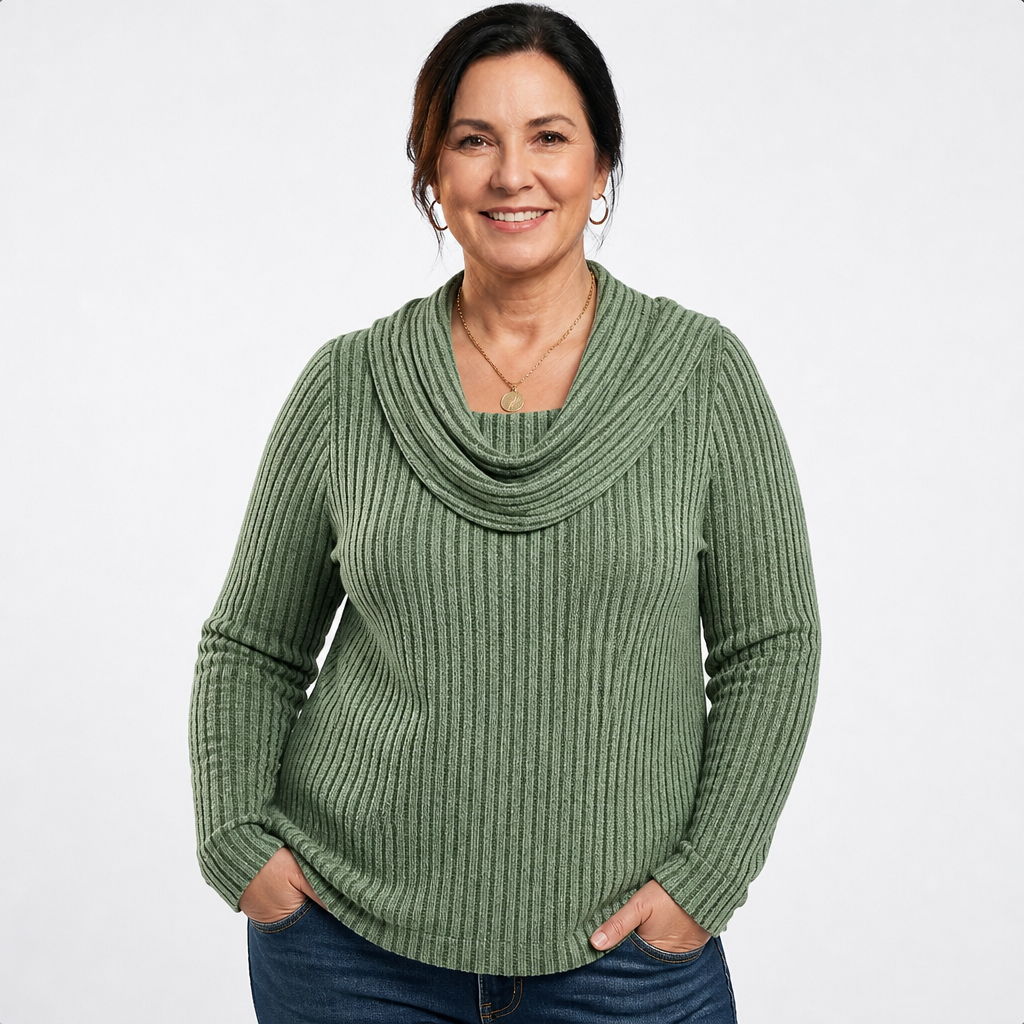 Women's Plus Size Cowl Neck Ribbed Knit Top