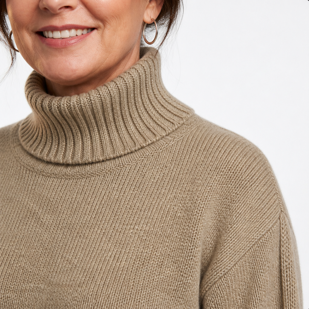 Women's Turtleneck Sweater Wide Leg Pants Set - Beige detail