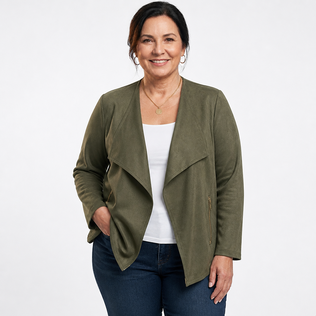 Women's Faux Suede Waterfall Drape Jacket - Army Green