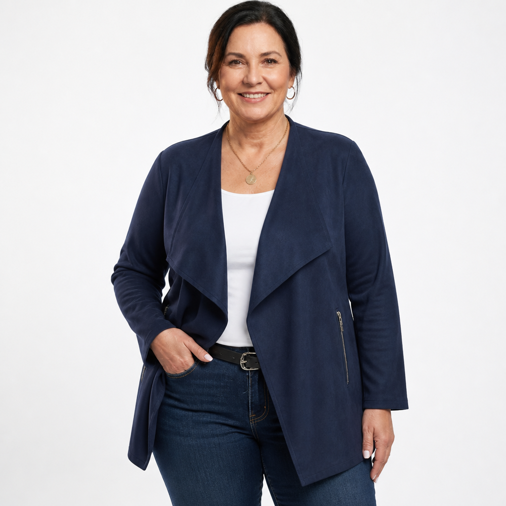 Women's Faux Suede Waterfall Drape Jacket - Navy Blue