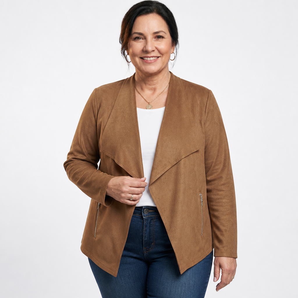 Women's Faux Suede Waterfall Drape Jacket - Khaki