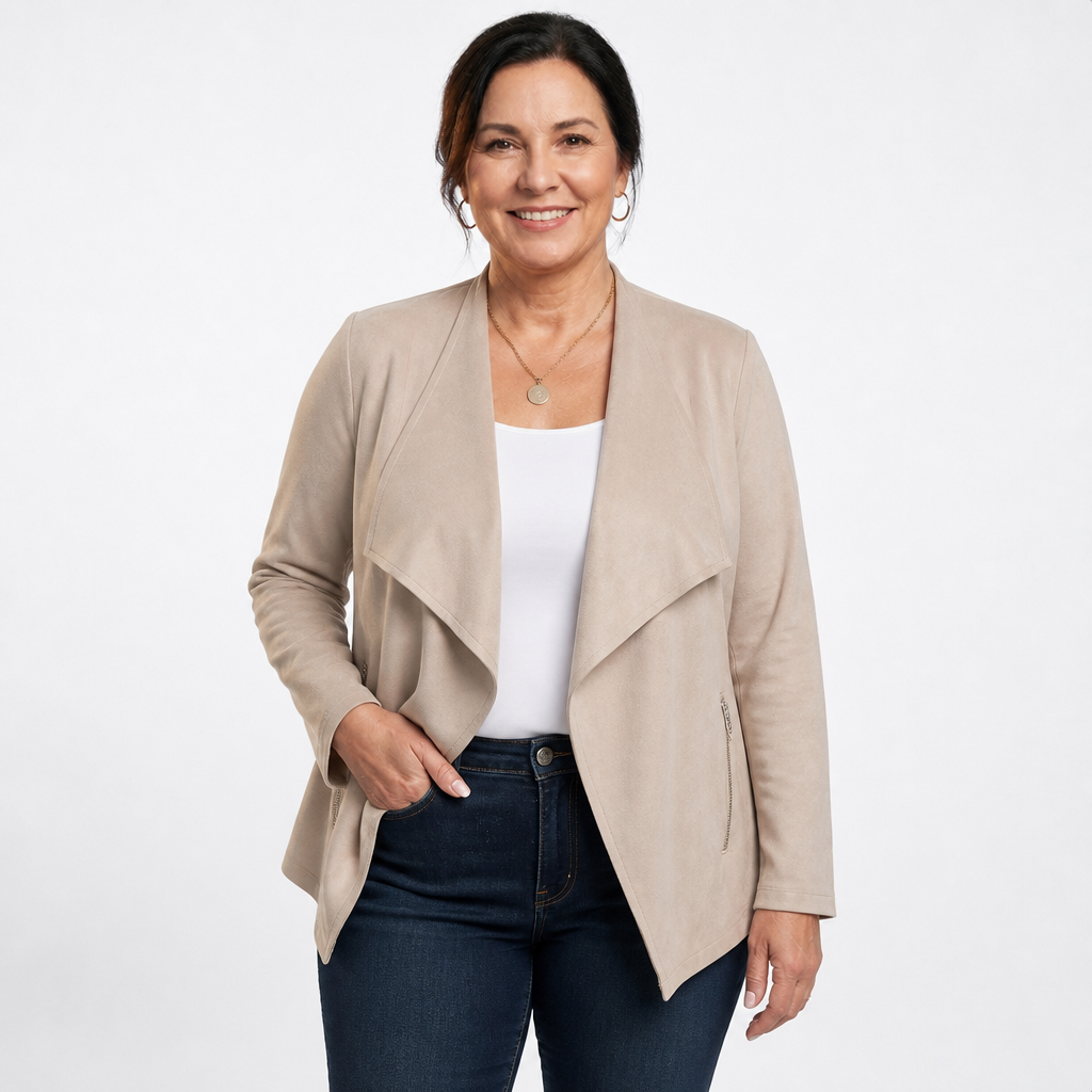 Women's Faux Suede Waterfall Drape Jacket - Beige