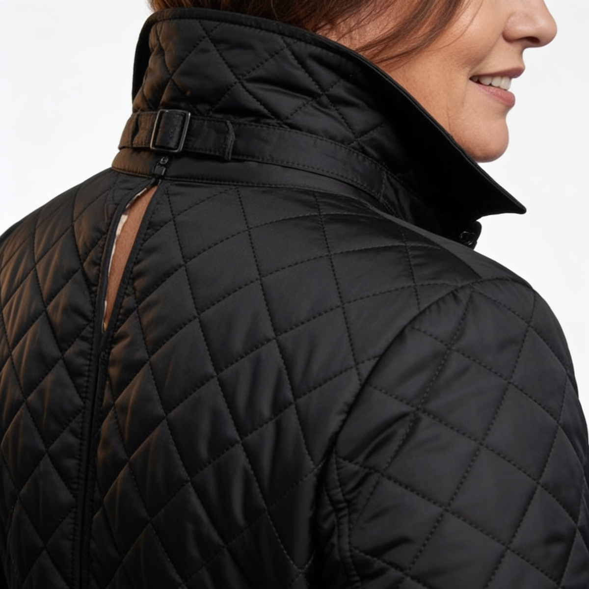 Women's Plus Size Long Diamond Quilted Jacket - Black detail