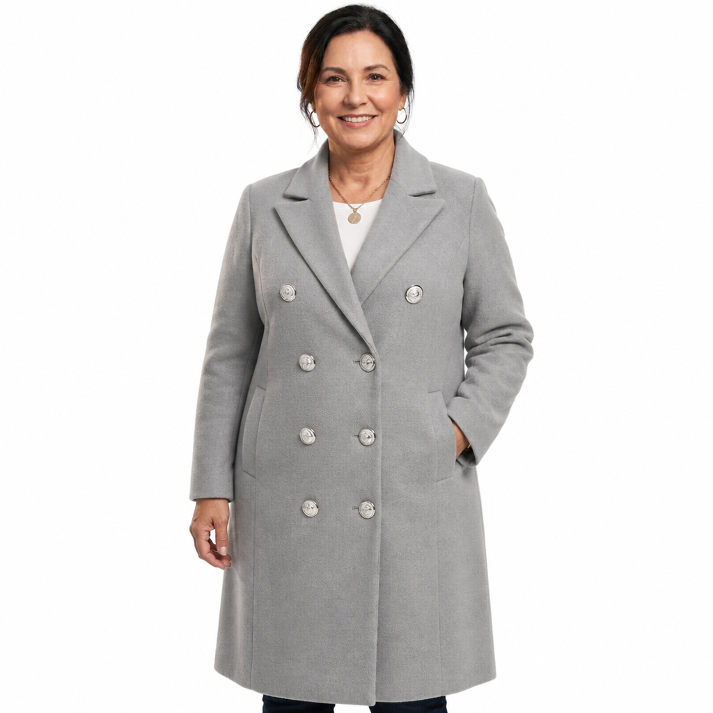 Women's Plus Size Long Double Breasted Overcoat - Gray