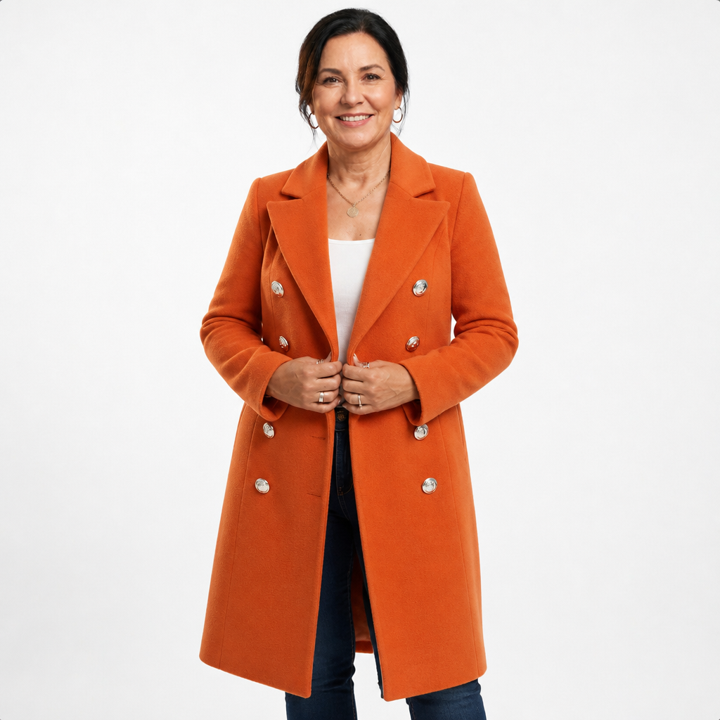 Women's Plus Size Long Double Breasted Overcoat - Orange