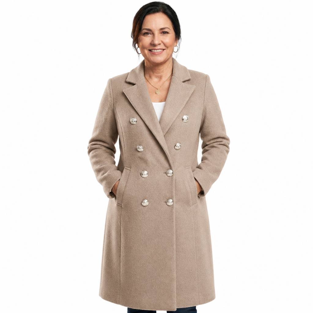 Women's Plus Size Long Double Breasted Overcoat - Khaki