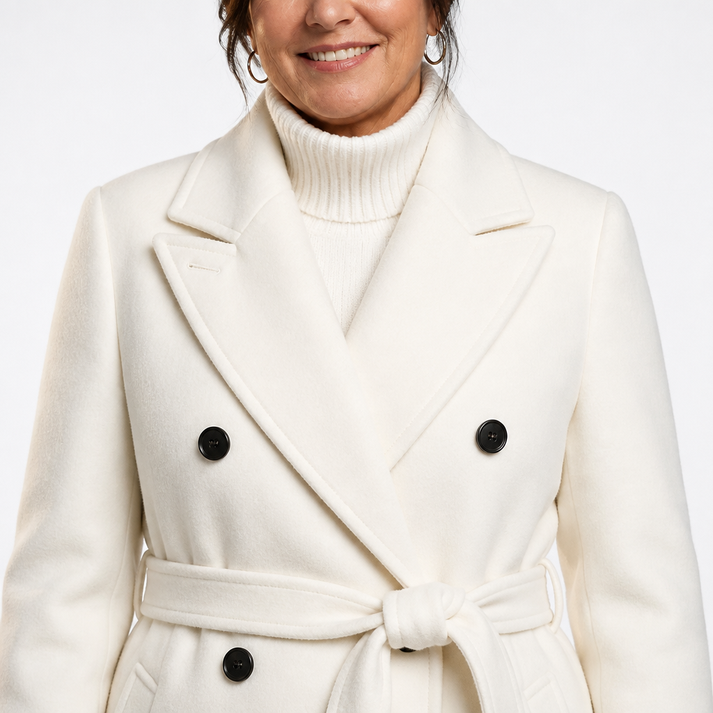 Women's Plus Size Belted Double Breasted Wool Coat - White detail