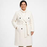 Women's Plus Size Belted Double Breasted Wool Coat