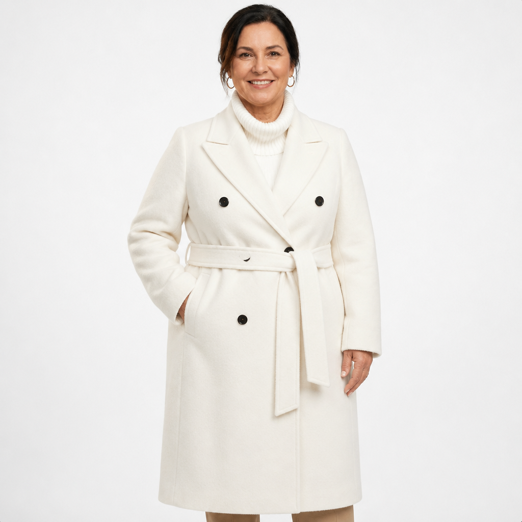 Women's Plus Size Belted Double Breasted Wool Coat - White