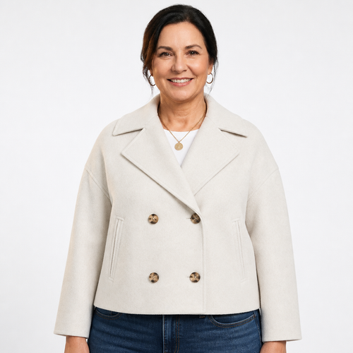 Women's Boxy Cropped Double Breasted Blazer - White