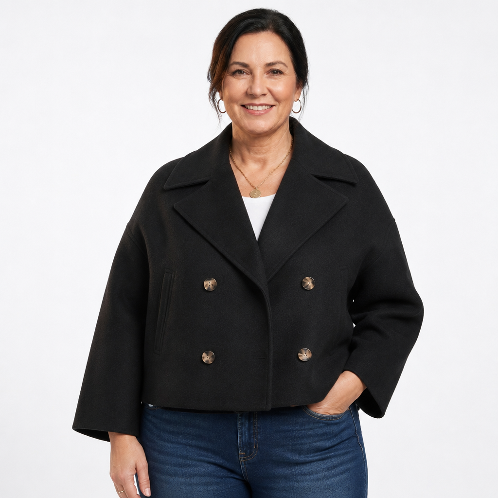 Women's Boxy Cropped Double Breasted Blazer - Black
