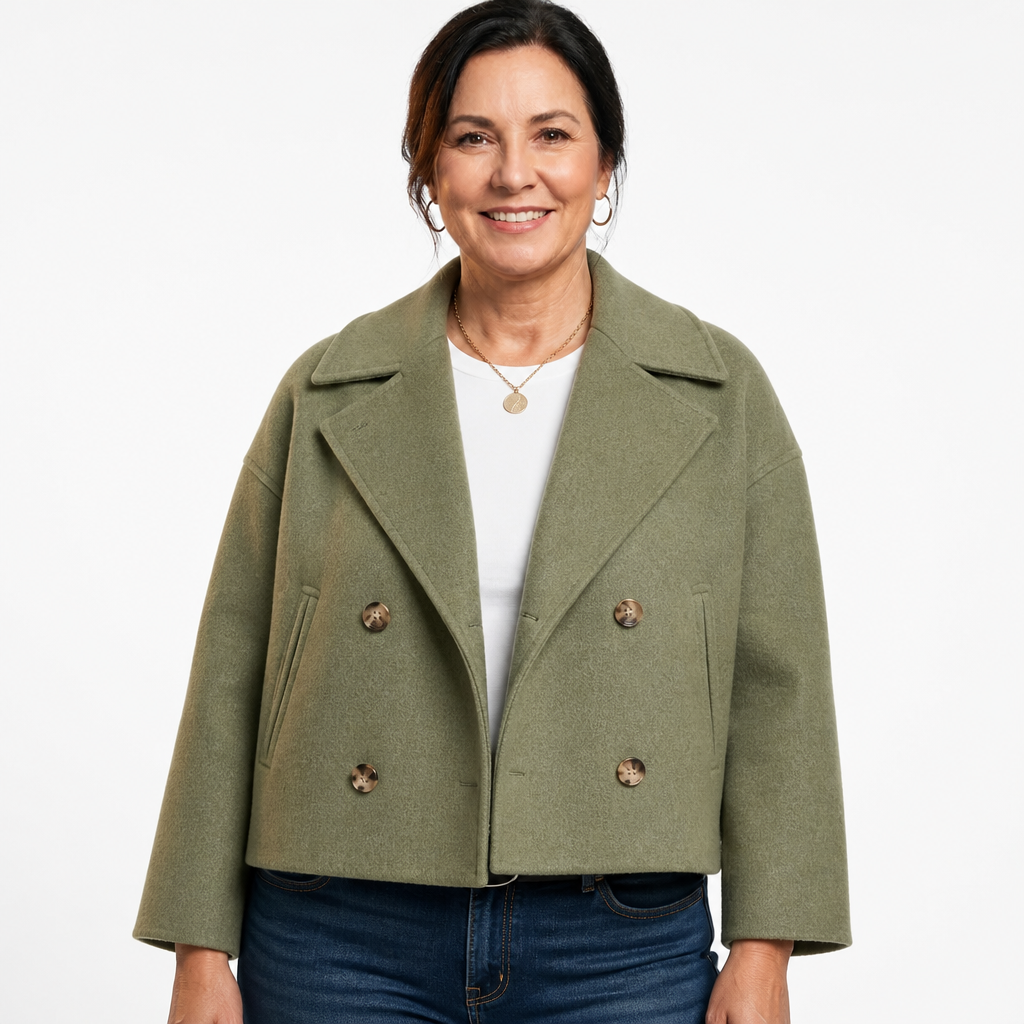 Women's Boxy Cropped Double Breasted Blazer - Green