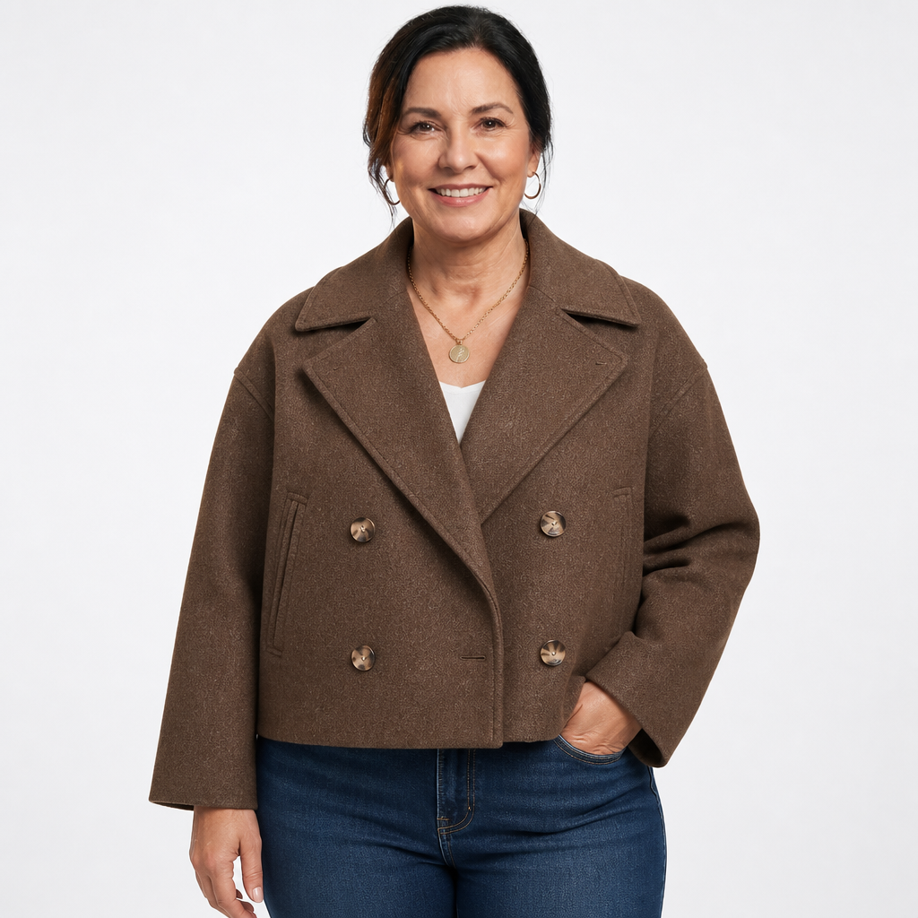 Women's Boxy Cropped Double Breasted Blazer - Brown